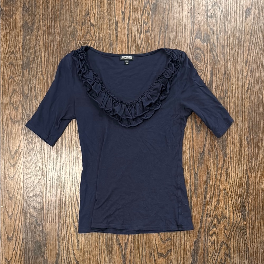 Express Navy Ruffled Top